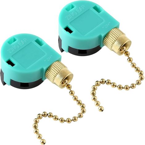 Set Mit 2 Zugkettenschaltern, 3 Geschwindigkeiten, 4 Drähte, Grüner Kunststoff, Kupfer, Deckenventilator