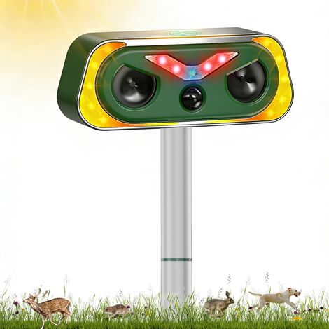 Solar-ultraschall-tierabwehrgerät Ip68 Wasserdicht 2 Erkennungsmodi 10 M Reichweite Für Gartenkatzen Und Hunde