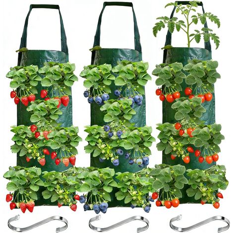 Pflanzsäcke, 8 Löcher, S-förmiger Haken, Für Erdbeeren, Gemüse, Blumen Und Hängegärten