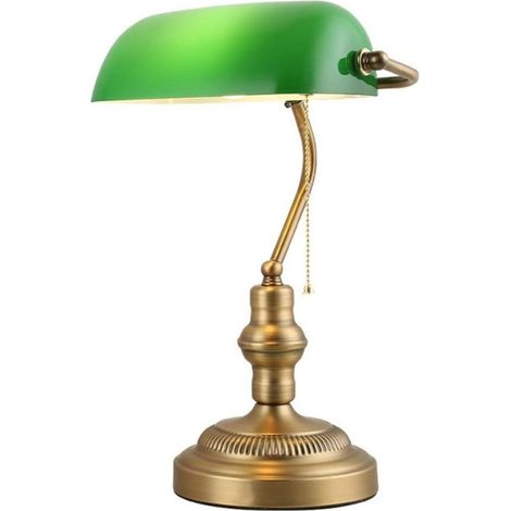 Vintage Retro Banker Tisch- Und Schreibtischlampe Mit Grünem Glas Und Messinglampenschirm Für E27 Led-glühbirne Wohnzimmer Kopfteil American Banker [energieklasse A]