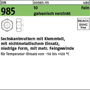 Sechskantmutter DIN 985 m.Klemmteil M 8 x 1 10 galvanisch verzinkt