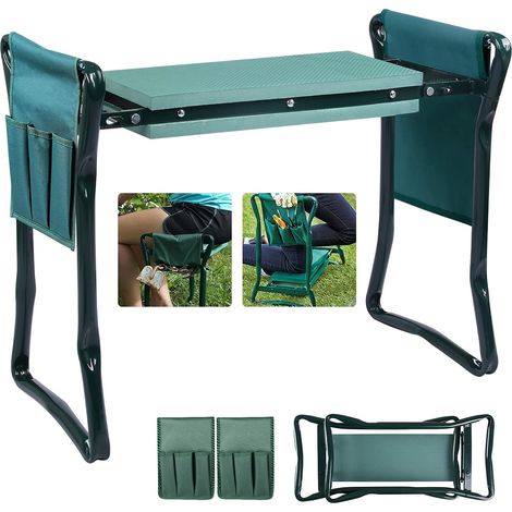 Klappbarer Gartenhocker, Gartenkniebank, Gartensitz, Gartenbank Mit 2 Werkzeugtaschen Und Dickem Eva-schaumstoffkissen, Belastbar Bis 150 Kg, 60 X 27 X 49 Cm