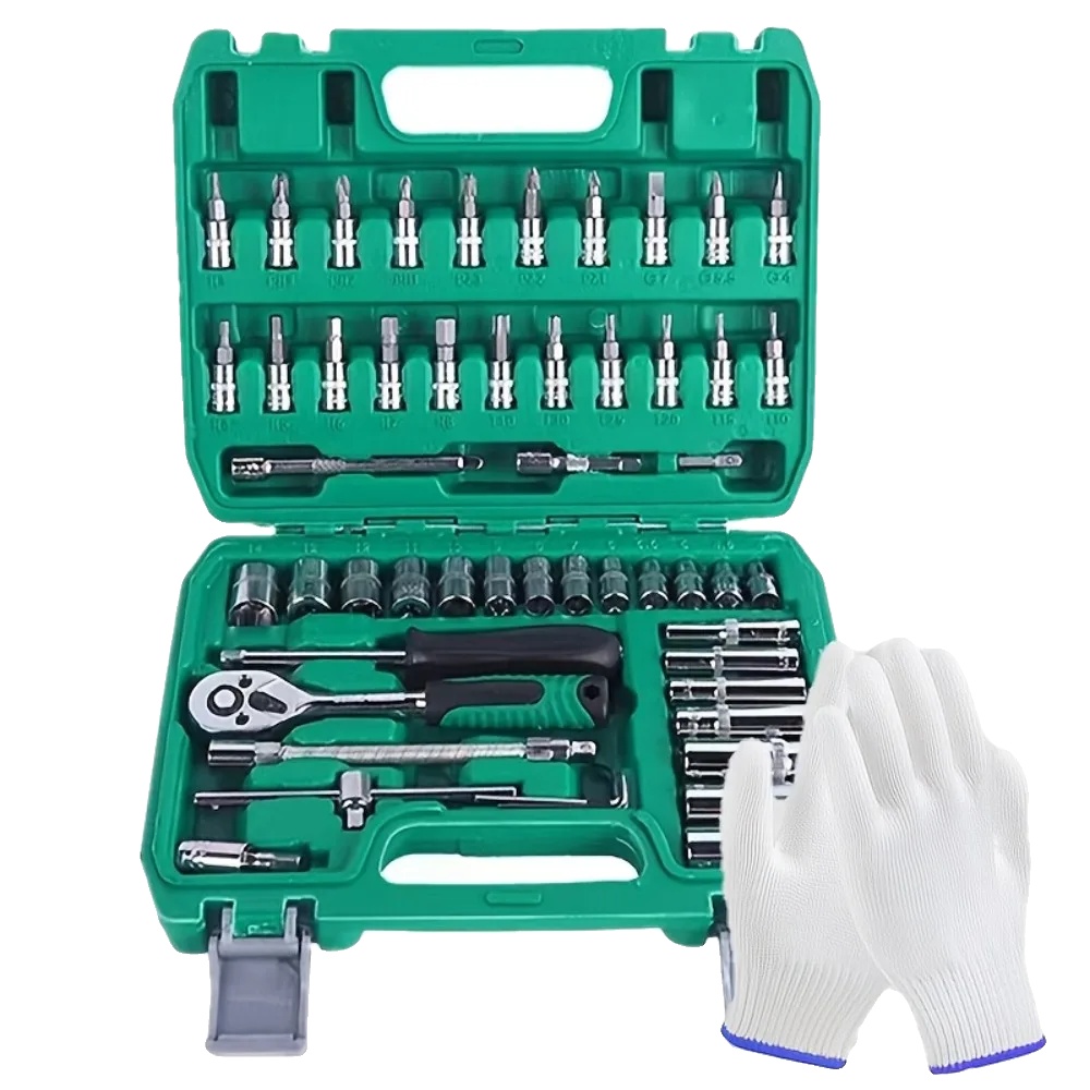 Mechanischer Werkzeugsatz, Inklusive Steckschlüssel Und Ratschenschlüssel, Robuste Ausführung, 53-teilig - Grün