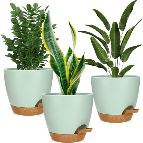 Pflanztöpfe, 16,5 Cm (6,5 Zoll) Pflanztöpfe, 3er-set, Selbstbewässernd Mit Abflussloch Und Untersetzer, Moderner Dekorativer Blumentopf