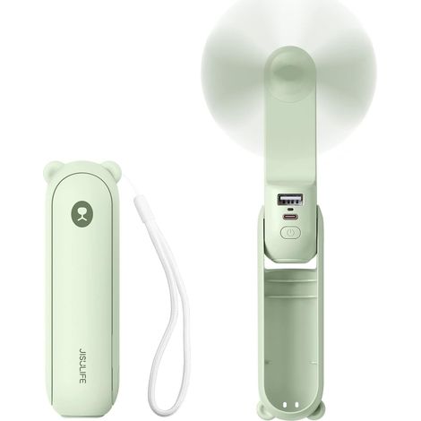 Mini-handventilator, Tragbar, 3-in-1, Wiederaufladbar, Batteriebetrieben Mit Externem Akku – Hellgrün