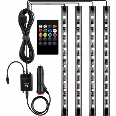 12v Led-autoinnenbeleuchtung Mit 4 Led-streifen (48 Rgb, 3 M Länge), Steuerbar Per Fernbedienung, Wasserdichte Zigarettenanzünderbeleuchtung