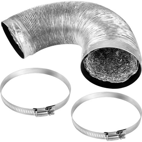 Aluminium-lüftungskanal, Aluminium-abluftrohr Für Dunstabzugshaube/wäschetrockner, Flexibles Abluftrohr Mit 2 Stahlschellen Und Abluftrohr (⌀100)