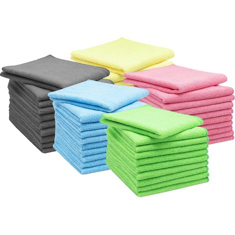 Packung Mit 50 Mikrofasertüchern, 32 X 32 Cm, Fusselfrei, Saugfähig, Waschbar Bis 60 °c, Für Küche Und Fenster