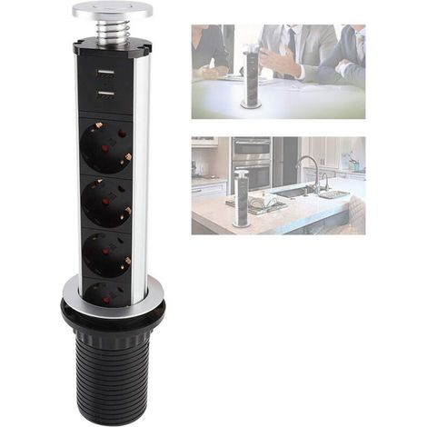 Einziehbare Und Multifunktionale Steckdosenleiste, Einziehbares Design, 3 Steckdosen + 2 Usb-anschlüsse, Ideal Für Büro- Und Küchenarbeitsplatten.