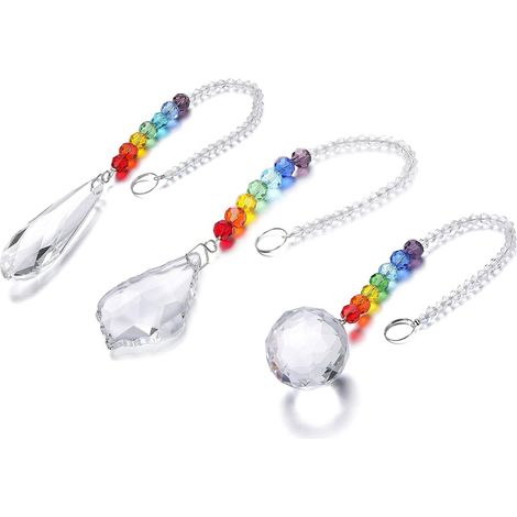 Chakra Prismen Sonnenfänger Perlen Kristall Sonnenfänger Dekoration Hängendes Regenbogen Ornament Für Garten Fenster Auto (3pcs)