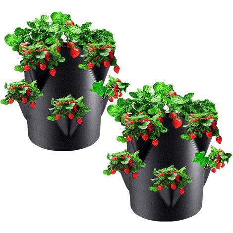 2-teilige Pflanzsäcke, 6 Belüftungslöcher, Vliesstoff, Für Erdbeeren, Gemüse, Balkon, Garten