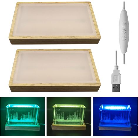 Verstellbarer Kristall-displayfuß Für Kunstglas, 3-farbiger, Dimmbarer Holzständer, Rechteckiger Led-lichtsockel Für 3d-kristallglas-kunstbeleuchtung (mehrfarbig, 2