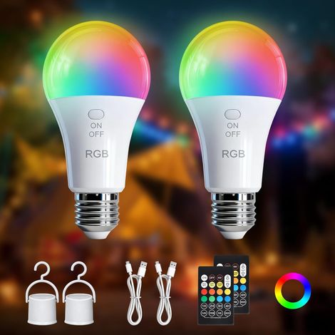 Glühbirnen, E27 Rgb-led, Wiederaufladbar, 7 W, Fernbedienung, Timer, Camping & Weihnachten