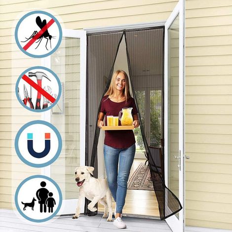 Magnetisches Moskitonetz Für Terrassentüren Und Balkone, Automatischer Schließmechanismus, Klebebefestigung, Ultrafeines Netzgewebe, Einfache Montage Ohne Bohren, Ideal Für Balkontüren, Keller Und Ter