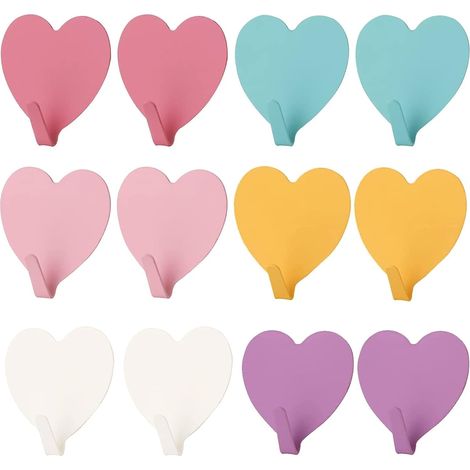 12-teiliges Set Selbstklebender Edelstahlhaken – Bunte Herzform, Wasserfest Für Badezimmer – Wandhaken