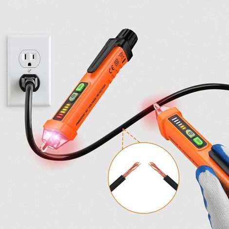 Berührungsloser Wechselspannungsprüfer, Wechselspannungsbereich 12-1000 V, Mit Led-taschenlampe Und Akustischer Alarmfunktion, Zur Bestimmung Von Stromführendem/neutralem Leiter.