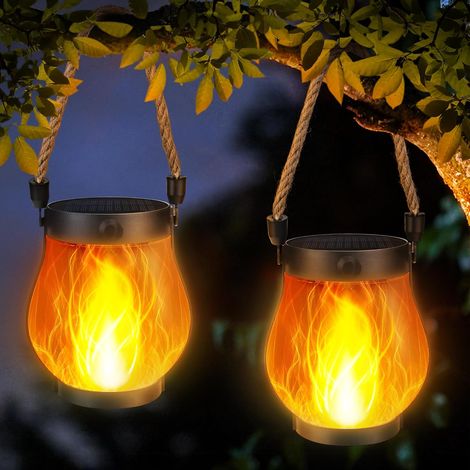 2-teiliges Solarlampen-set, Realistischer Flammeneffekt, Ip65 Wasserdicht, Für Garten Und Balkon