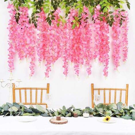 Set Mit 12 Künstlichen Rattanblumengirlanden, 110 Cm Lang, Für Partys, Hochzeiten Und Heimdekoration, Rosa