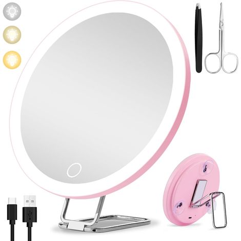 10-fach Vergrößernder Spiegel, 3-stufige Led-beleuchtung, 360° Drehbarer Ständer, Saugnäpfe, 15 Cm Durchmesser, Reise-make-up