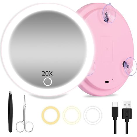 X 20-fach Vergrößernder Spiegel, 15 Cm, Wiederaufladbare Led, 3 Lichtmodi, Tragbar, Präzise Für Reisen