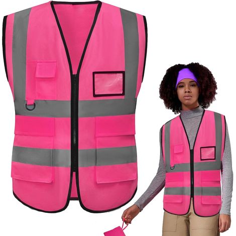 Sicherheitsweste Rose Xl Mit Taschen Und Reißverschluss, Fluoreszierende Sicherheitsweste, Reflektierende Sicherheitsweste, Warnweste Mit Reißverschluss