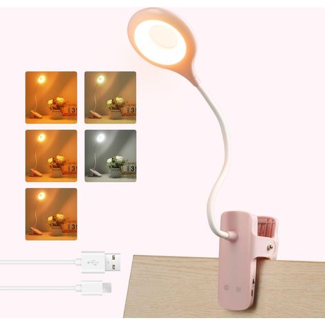 Wiederaufladbare, Pinke 3-w-klemm-schreibtischlampe, Usb-c-ladeanschluss, 5 Helligkeitsstufen Und 5 Farben, 28 Leds, Tragbare Touch-lampe, Kabellose Klemm-leselampe Für Mädchen, Klemm-leselampe Zum Le