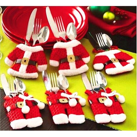 Tischdekoration 4-teiliges Weihnachtsbesteck-set Mit Taschen Für Messer Und Gabeln, Roter Beutel, Weihnachtsmannkostüm, Weihnachtsfeier-dinnerdekoration, Originelle Dekorationen