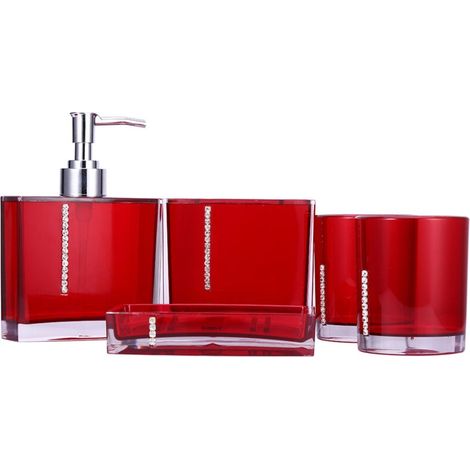 Badezimmeraccessoires, Zahnbürstenhalter, Seifenspender, Einfache Montage, Kunstharz, Rotes Design