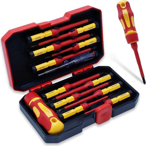 13-teiliges Schraubendreher-set, Vde-isoliert, 1000 V, Austauschbare Magnetische Bits, Sicherheitsausrüstung Für Elektriker, Robuster Koffer