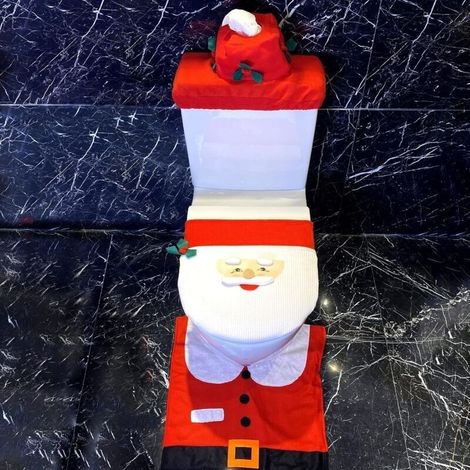 3-teiliges Weihnachtsdeko-set: Wc-sitzbezug, Matte, Spülkastenabdeckung Mit Weihnachtsmann-motiv, Originelle Badezimmerdekoration