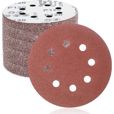 50 Schleifscheiben, 125 Mm, 8 Löcher, Körnung 120, Schleifpapier, Exzenterschleifer, Metall Und Holz