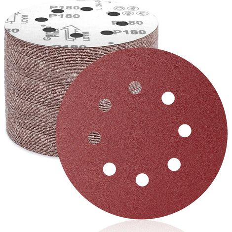 50 Schleifscheiben, 125 Mm, 8 Löcher, Körnung 180, Aluminiumoxid, Für Exzenterschleifer