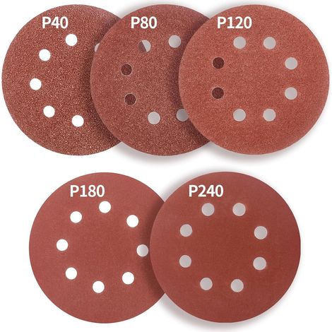 50 Schleifscheiben, 125 Mm, 8 Löcher, Körnung 40–240, Für Exzenterschleifer, Metall Und Holz