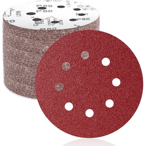 50 Schleifscheiben, 125 Mm, 8 Löcher, Körnung 80, Aluminiumoxid, Für Exzenterschleifer