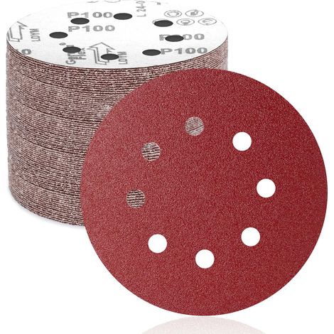 50 Schleifscheiben, 125 Mm, 8 Löcher, Körnung 100, Aluminiumoxid, Für Exzenterschleifer