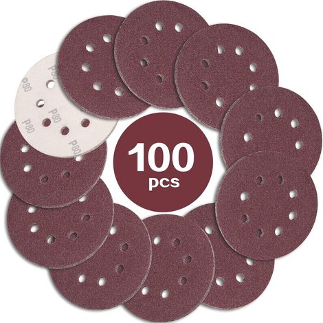 100 Schleifscheiben, 125 Mm, Körnung 80, 8 Löcher, Aluminiumoxid, Für Exzenterschleifer