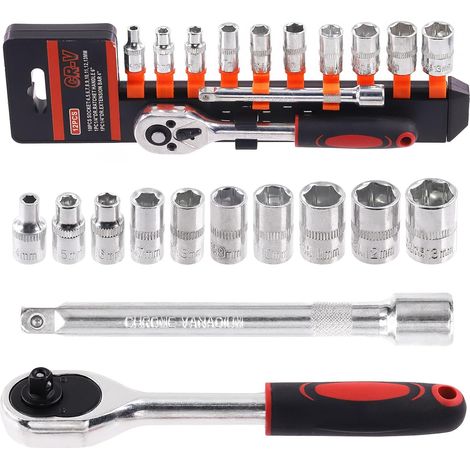 12-teiliger Ratschenschlüsselsatz, Chrom-molybdän-stahl, 4–13 Mm Steckschlüssel, 10 Cm Verlängerung, Werkstatt/garage