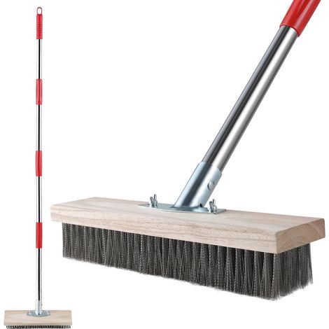 1 Metallbesen, Steife Borsten, 145 Cm Teleskopstiel, Edelstahl, Für Terrasse, Garten