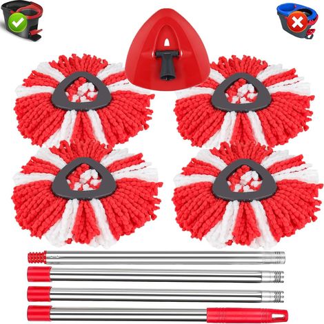 Set Mit 6 Wischmopps, 4 Roten Mikrofaser-bezügen, 1 Wischmopp-basis, 1 148 Cm Langer Stiel, Kompatibel Mit Vileda Turbo Smart