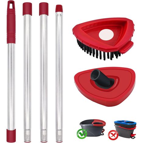 Besenzubehörset, 4-teiliger Teleskopstiel, Roter Bürstenkopf, Für Vileda Turbo