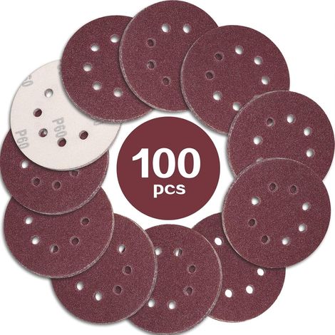 100 Schleifscheiben, 125 Mm, Körnung 60, 8 Löcher, Aluminiumoxid, Für Exzenterschleifer