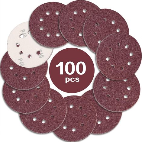 100 Schleifscheiben, 125 Mm, Körnung 40, 8 Löcher, Aluminiumoxid, Für Exzenterschleifer