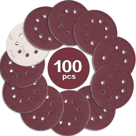 100 Schleifscheiben, 125 Mm, Körnung 100, 8 Löcher, Aluminiumoxid, Für Exzenterschleifer