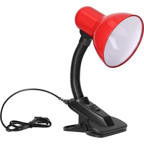 Virone Latsa 10w Leselampe Fürs Bett E27 Mit Klemme Und Schalter, Stahl + Flexibler Kunststoff, 90cm Kabellänge (rot)