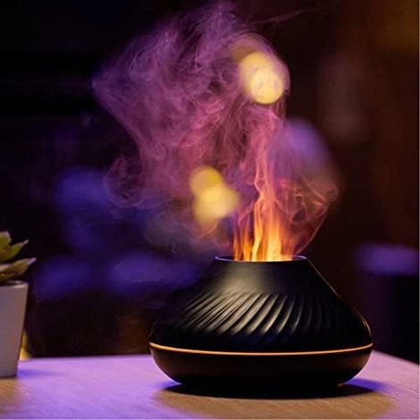 Flame Aroma Ätherische Öle Diffusor Luftbefeuchter 7 Flammenfarben (schwarz)