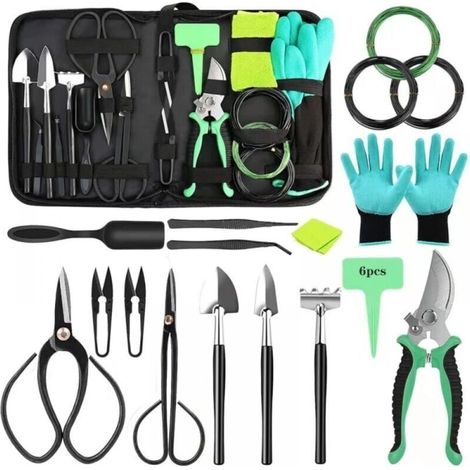 24-teiliges Bonsai-starterset – Professionelles Werkzeugset Mit Aufbewahrungstasche (mini-schaufel, Pflanzkelle, Rechen + Handschuhe) – Komplettes Bonsai-garten-set