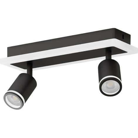 Led-deckenleuchte Mit 2 Spots, Schwarze Gu10-deckenleuchte, Rechteckiger Sockel Mit Integrierter Lichtleiste, Geeignet Für Wohnzimmer (leuchtmittel Nicht Enthalten)