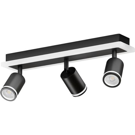 Led-deckenleuchte Mit 3 Spots, Schwarze Gu10-deckenleuchte, Rechteckiger Sockel Mit Integrierter Lichtleiste, Geeignet Für Wohnzimmer (leuchtmittel Nicht Enthalten)