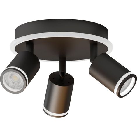 Led-deckenleuchte Mit 3 Spots, Schwarze Gu10-deckenleuchte, Runder Sockel Mit Integrierter Lichtleiste, Geeignet Für Wohnzimmer (leuchtmittel Nicht Enthalten)