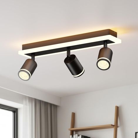 Led-deckenstrahler, Schwarze Gu10-deckenleuchte, 3-flammige Innenleuchte Für Wohnzimmer, Rechteckiger Sockel Mit Integrierter Lichtleiste (leuchtmittel Nicht Enthalten)